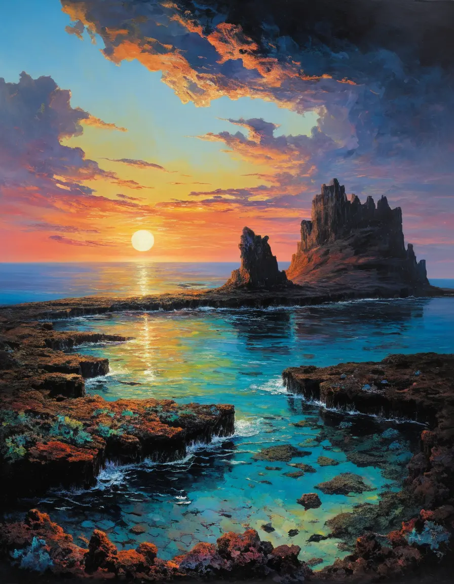 Sunrise Over A Reef In A Romantic Seascape Painting