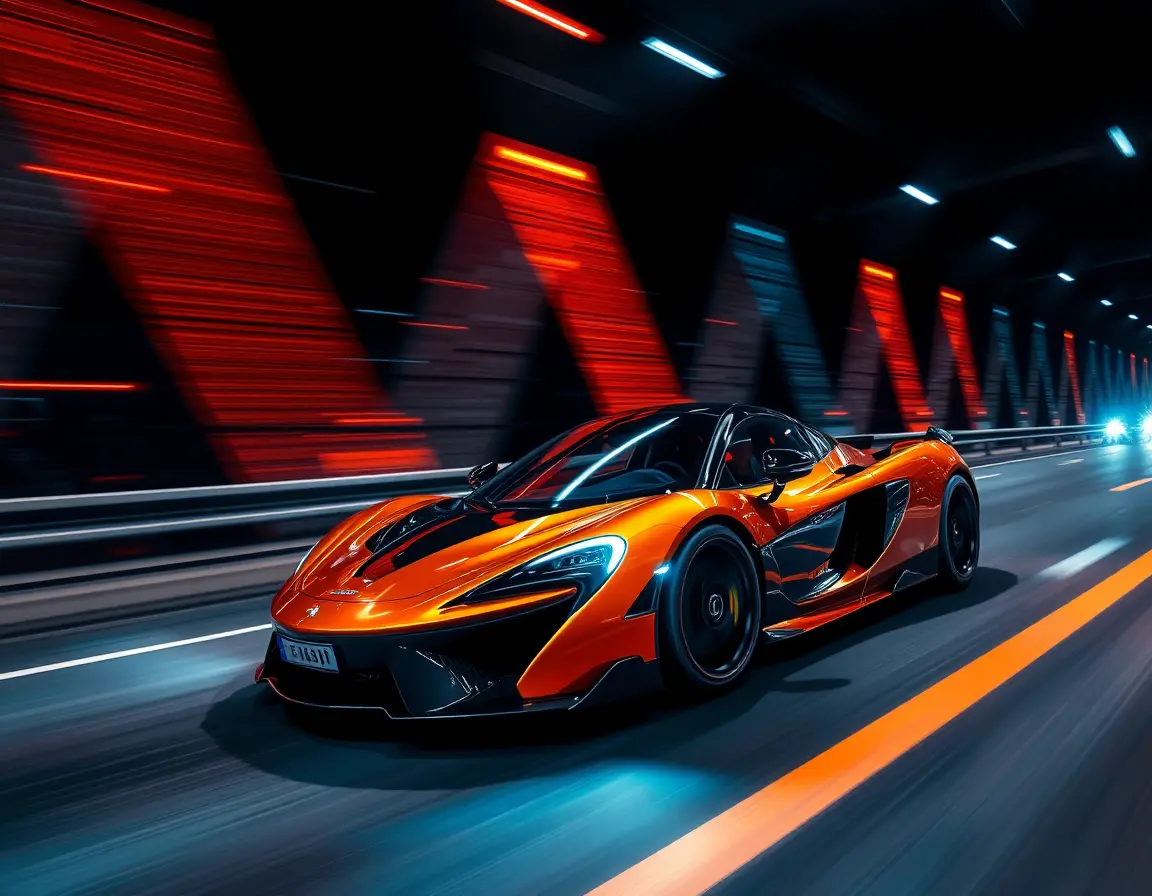 McLaren P1 Racing Down A Neon Lit Highway At Night