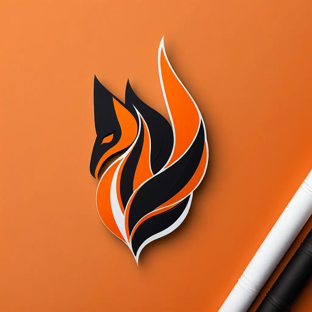 Minimal fox head logo with black white and orange