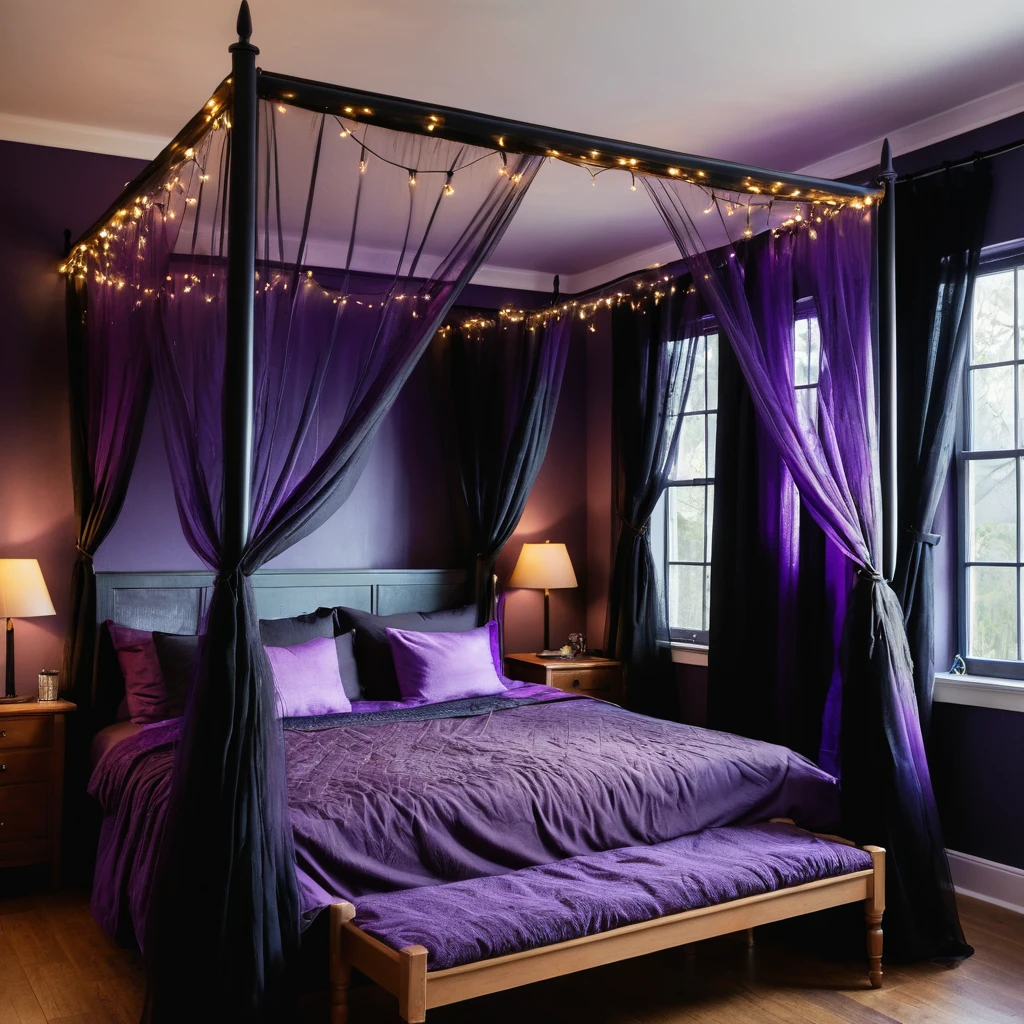 Enchanting Black And Purple Canopy Bed