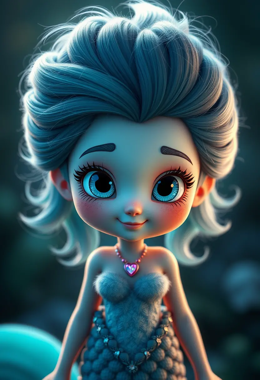 Cute 3D mermaid girl with big expressive eyes