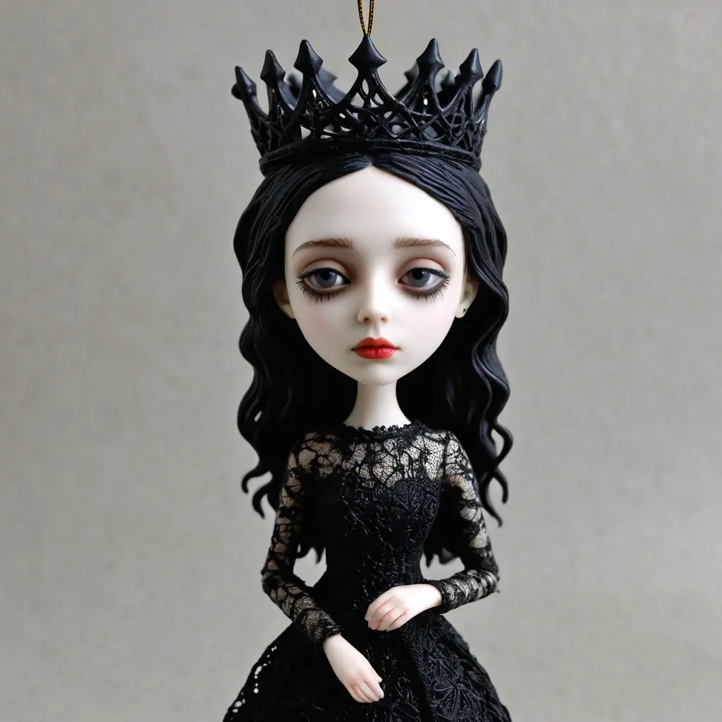 Gothic 3D figurine in black lace dress with thorns crown