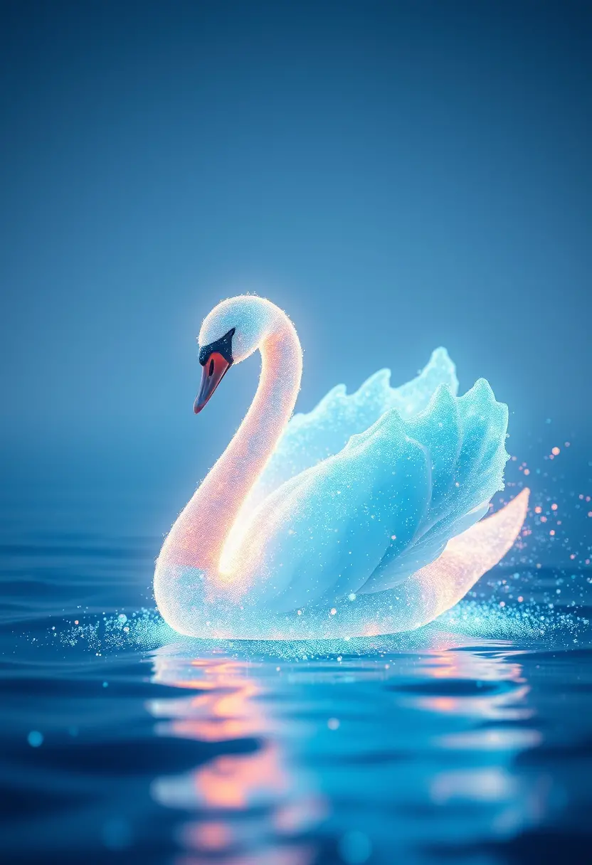 Glowing swan outline dissolving into cyan particles