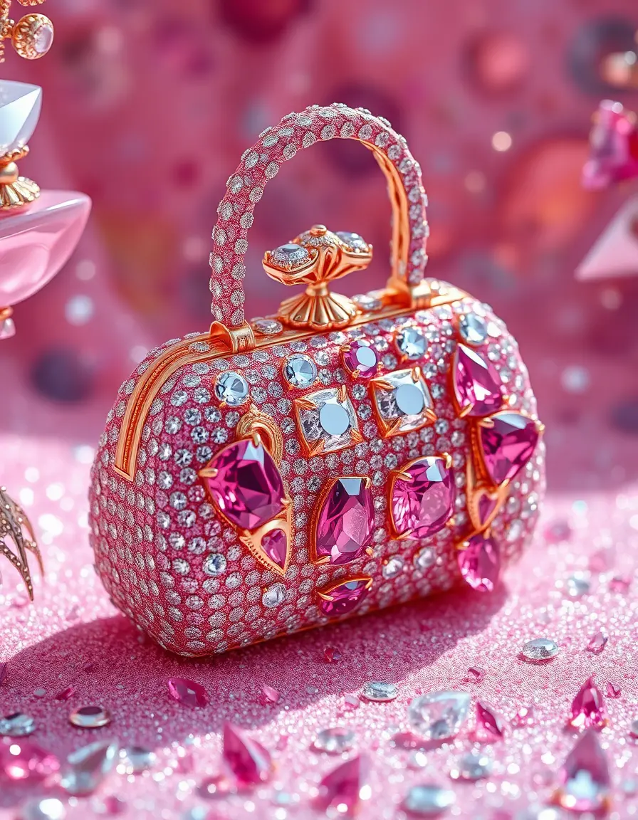 Bolso de diamantes lujoso con detalles de gemas rosas