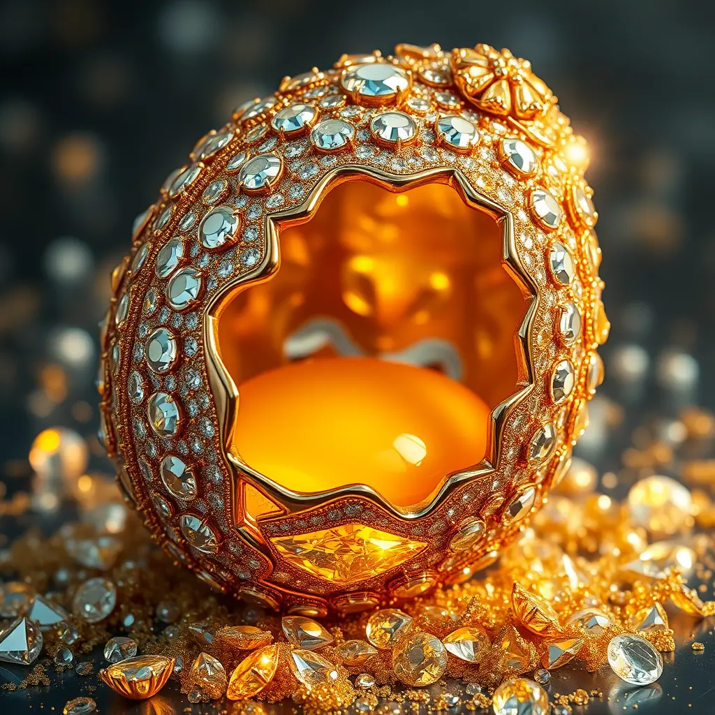 Glowing jeweled egg with diamonds and golden gemstones