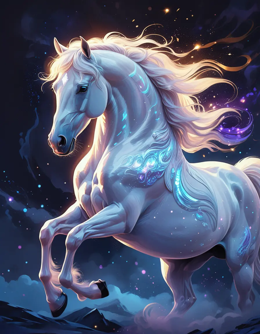 Majestic White Horse With Magical Sparkling Light Effects