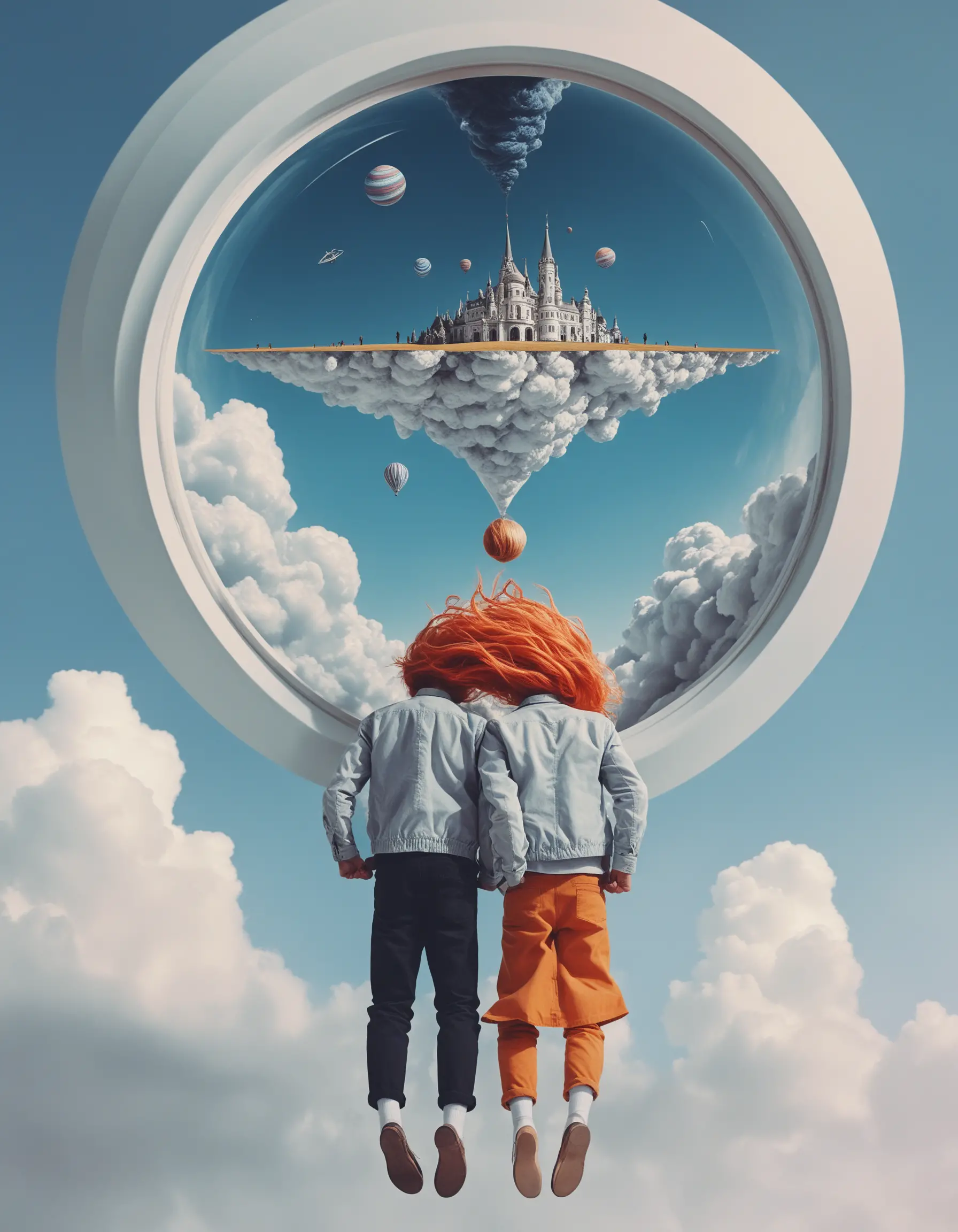 Surreal reality spinning upside down in dreamlike space