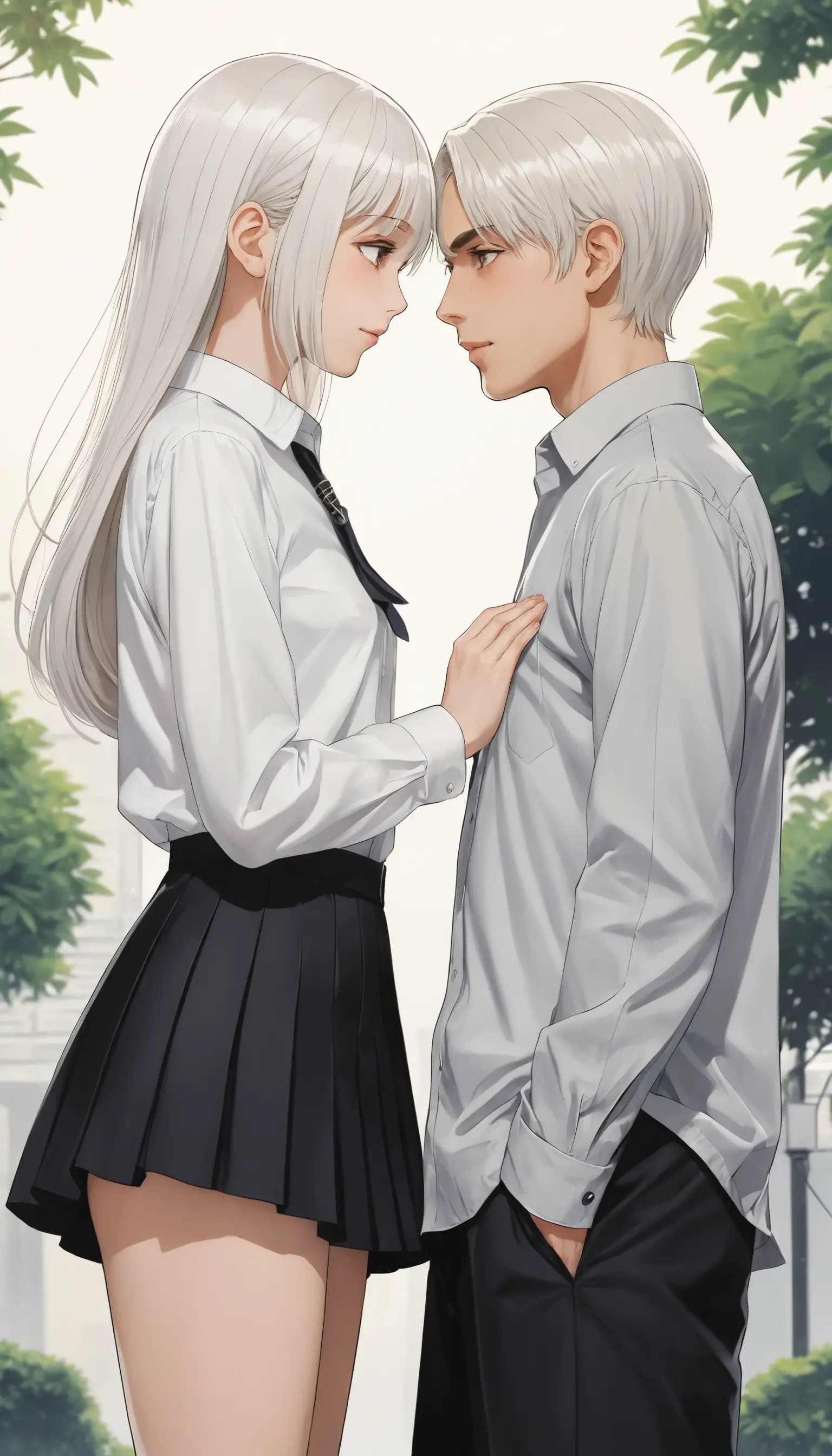 Anime couple facing each other in pure love style