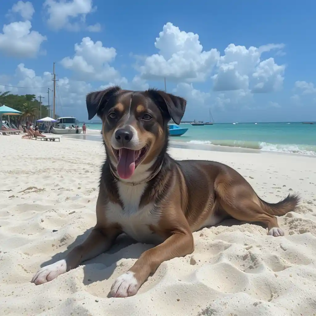 Dog relaxing on Higgs Beach in Key West, Florida