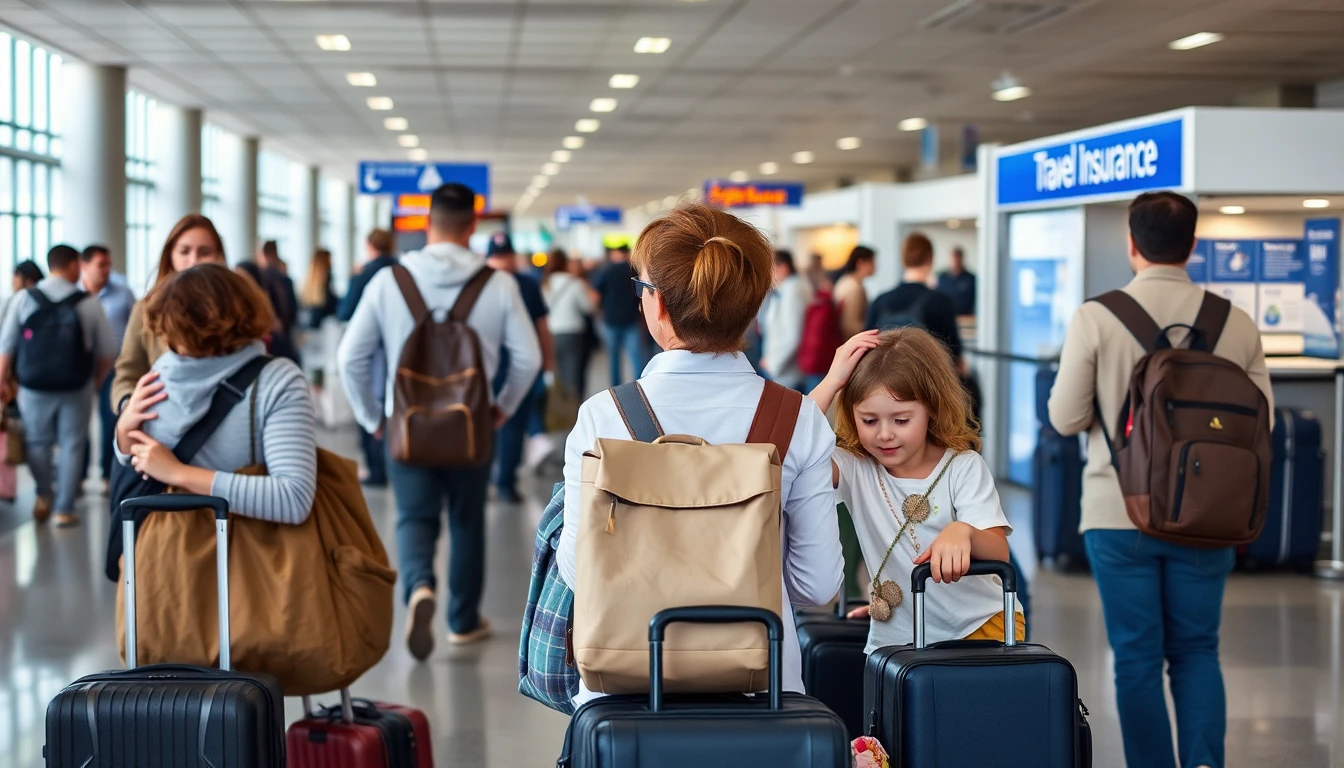 Travelers at an airport benefiting from travel insurance affiliate programs.