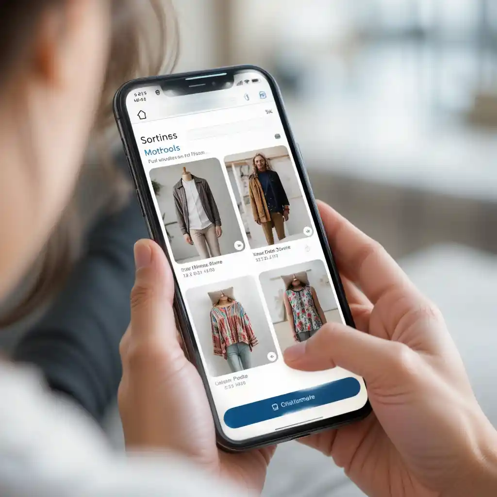 "Fashion-savvy individual exploring rental options on a fashion rental app, embracing the sharing economy."