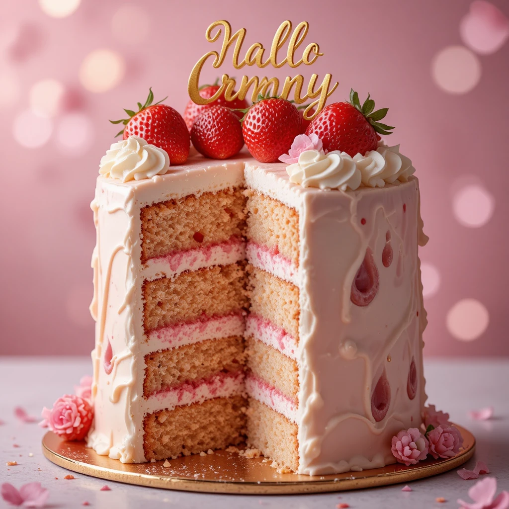 Final 10/10 Cream Cake with strawberries and elegant cream swirls