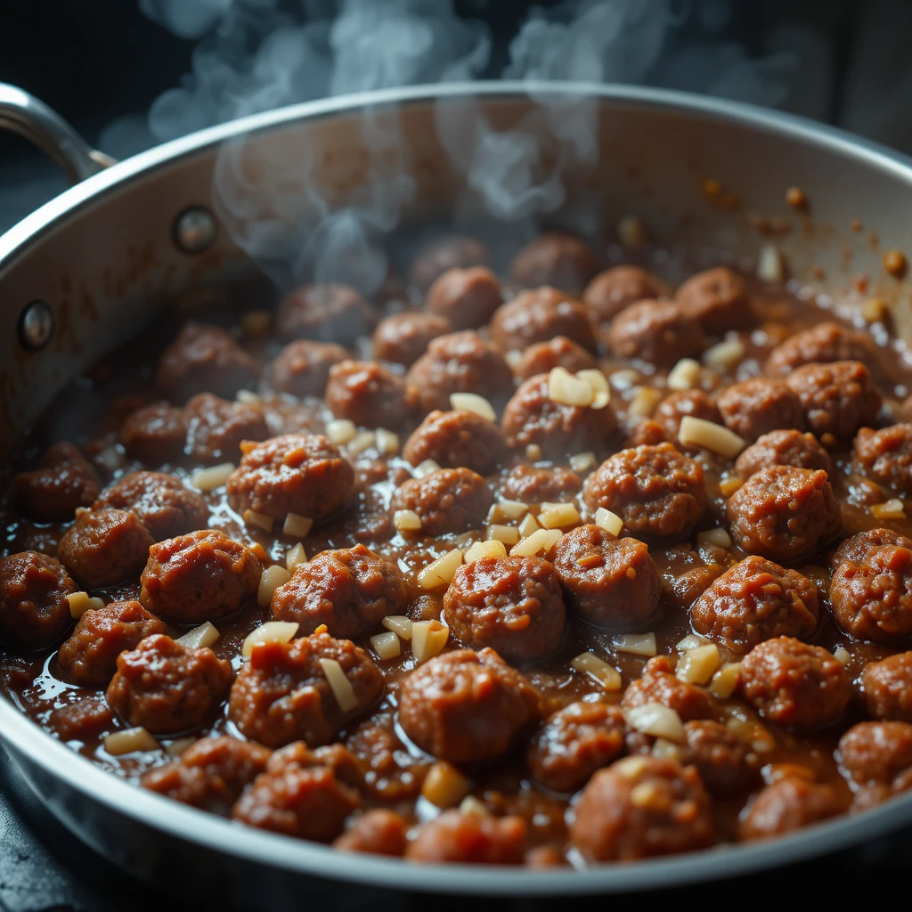 Simmering rich meat sauce for Spaghetti Bolognese - Professional Prep