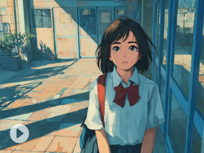 ein japanisches Anime-Video eines Mädchens in Schuluniform