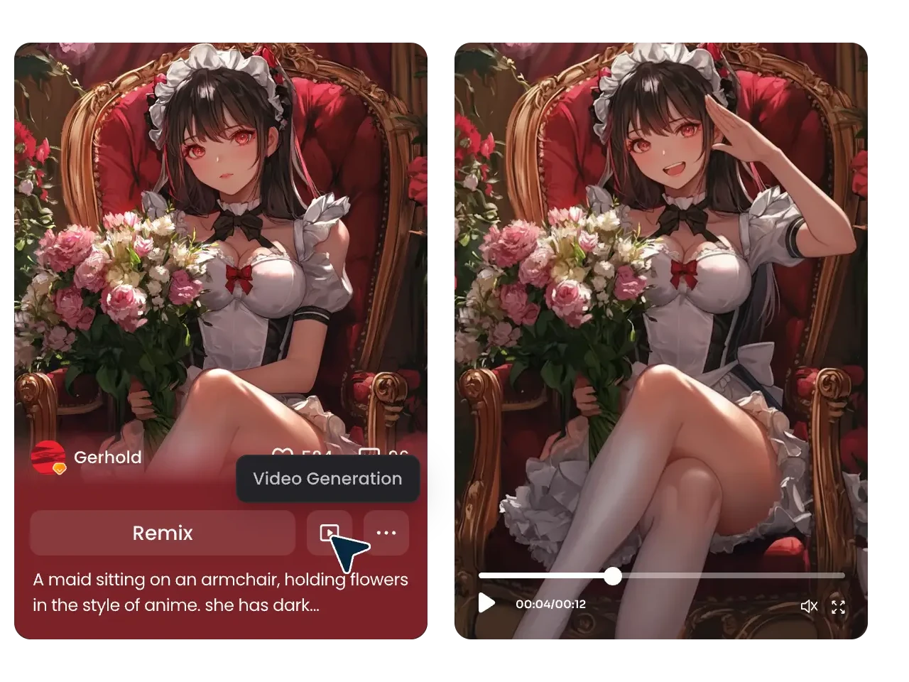 Vorher-nachher-Effekt eines neu gemixten Nutzer-Videos im PicLumen KI-Videogenerator