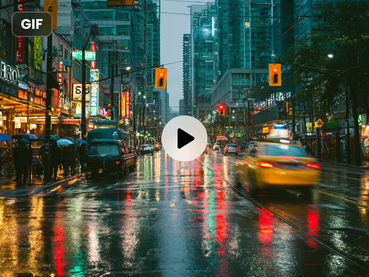 um vídeo em gif de uma cena de rua na cidade à noite gerado por IA