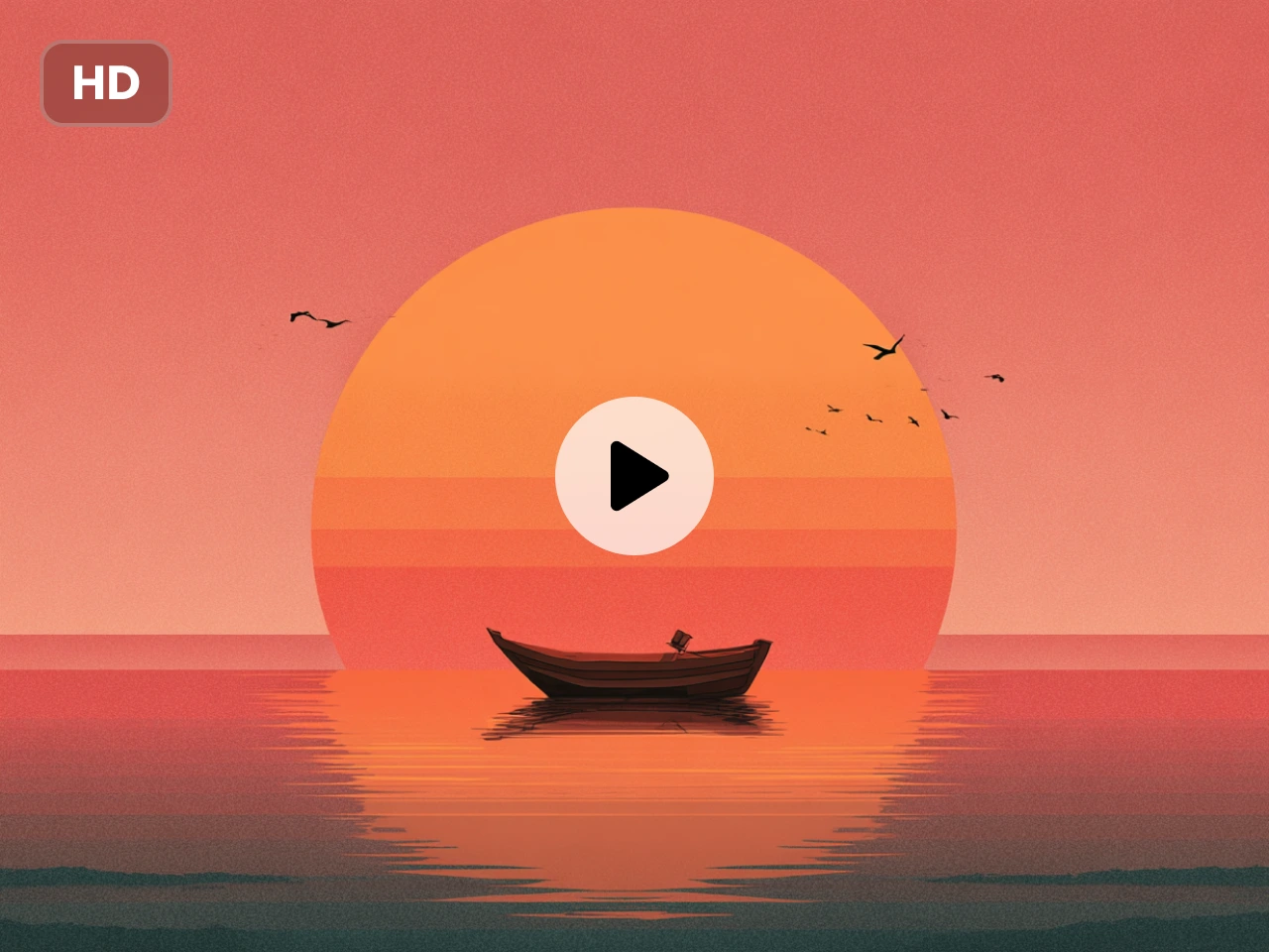 um vídeo em gif artístico gerado por IA de um barco solitário ao pôr do sol