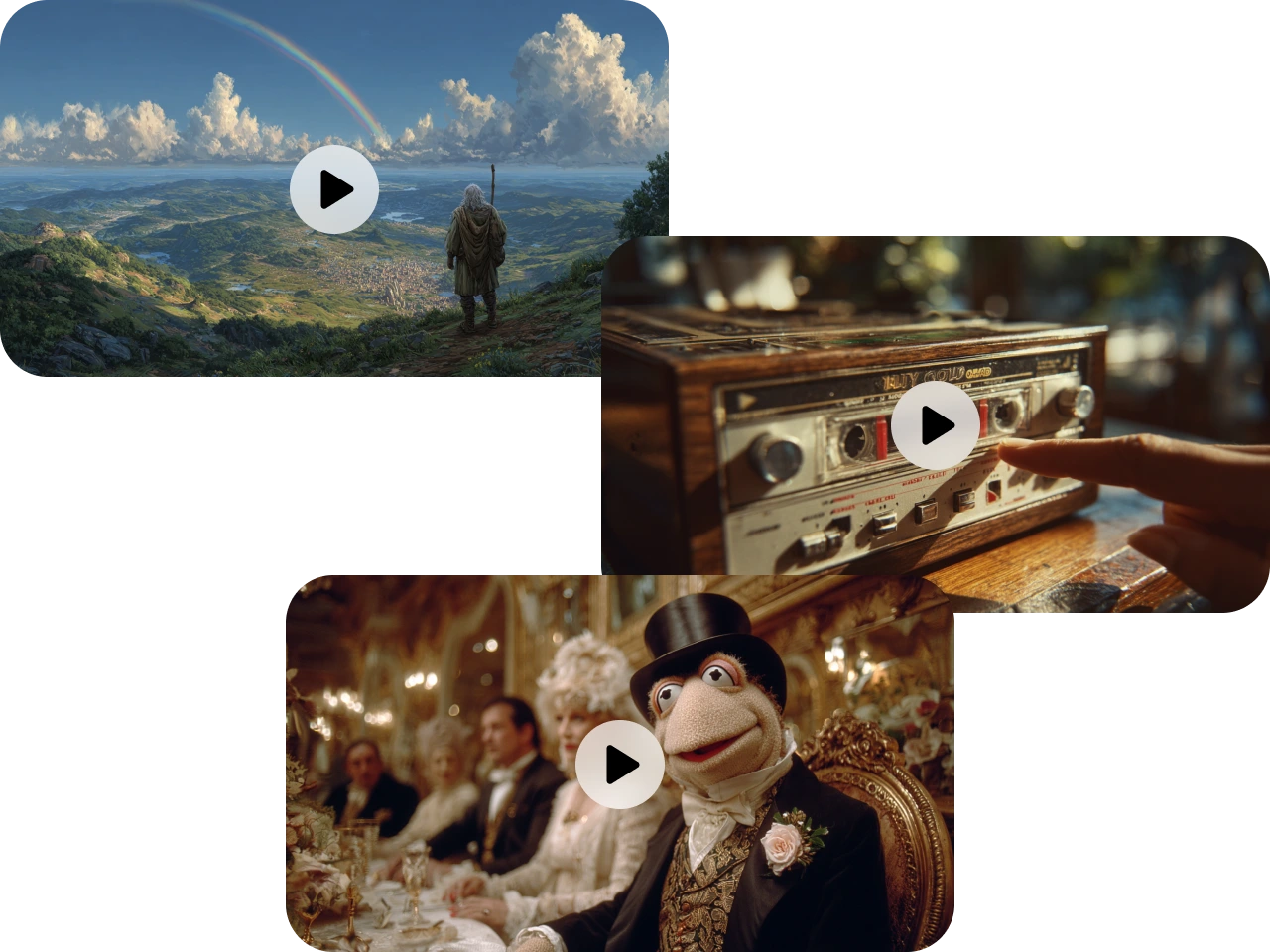 vários vídeos de alta qualidade gerados por ferramentas de IA