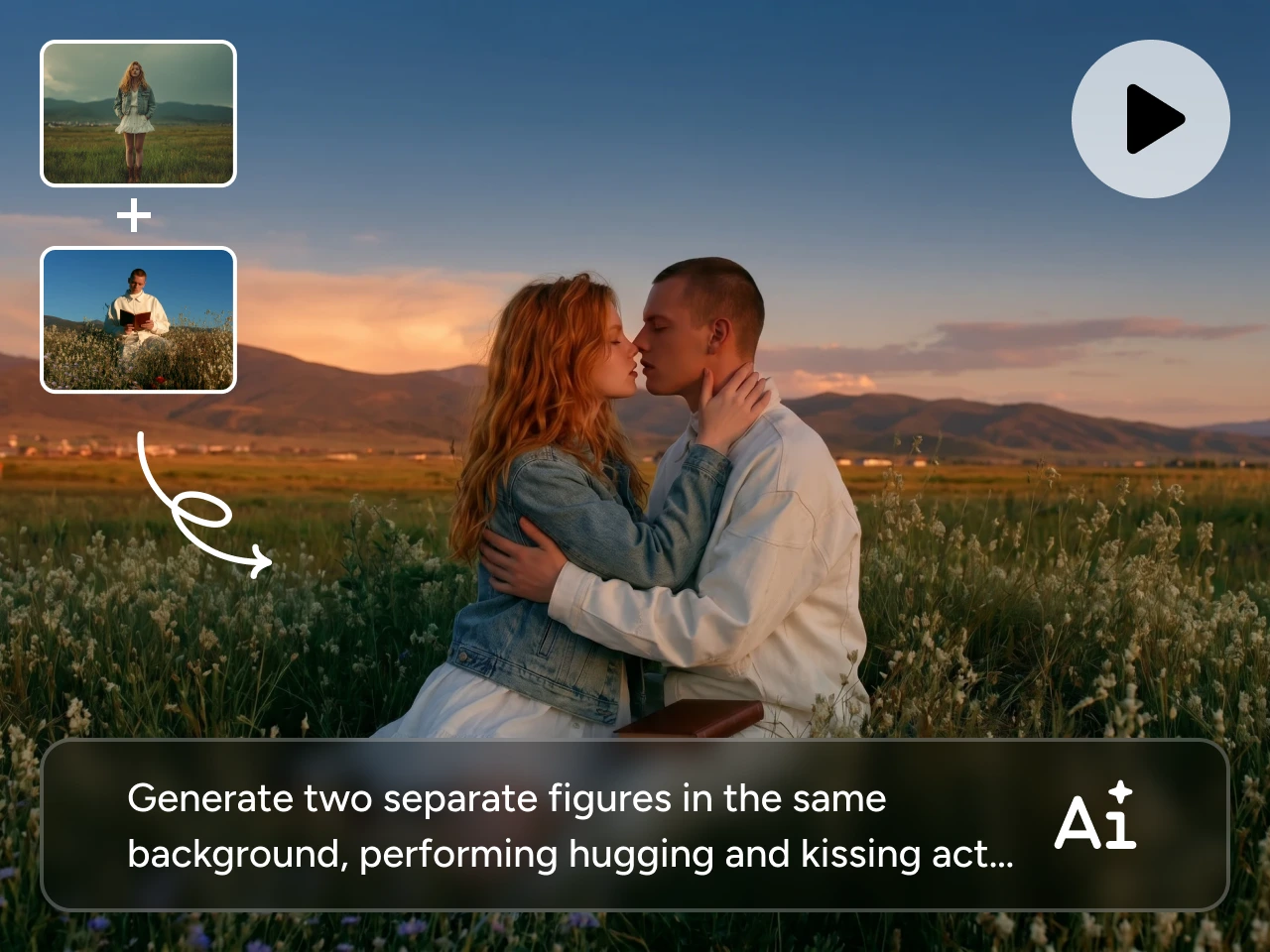 clip de video generado con IA de una pareja besándose en un campo
