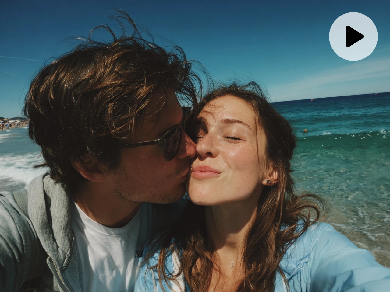 Herramientas de video con IA generando videos de parejas besándose en la playa