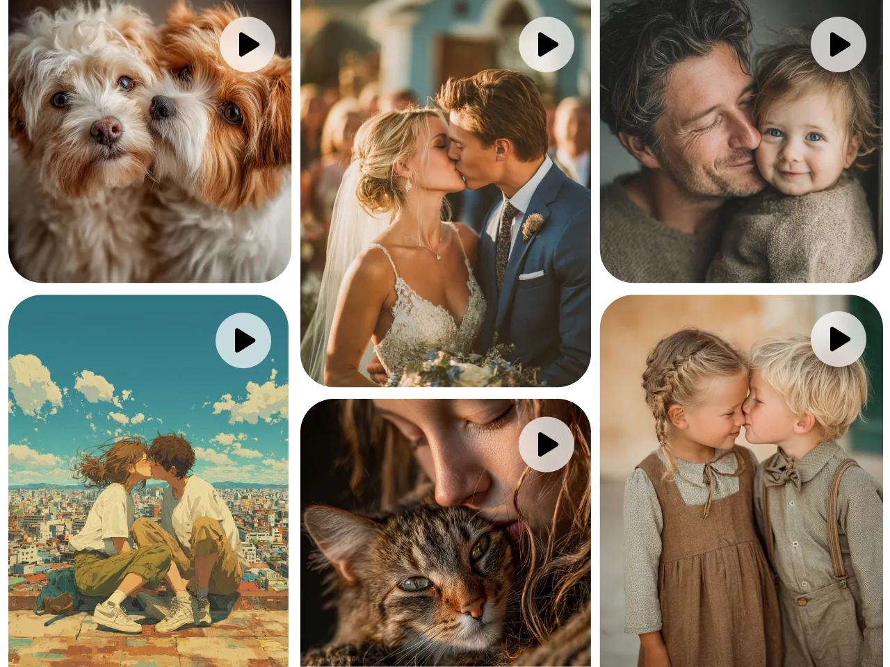 Varios estilos de videos de besos generados con herramientas de video con IA