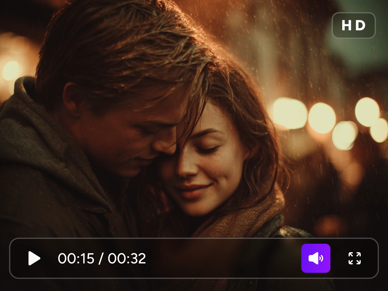 AI-generated couple hugging videos in the rain