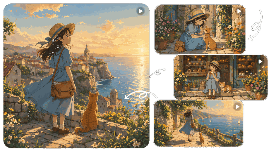 A Ghibli-style AI video storyboard sequence