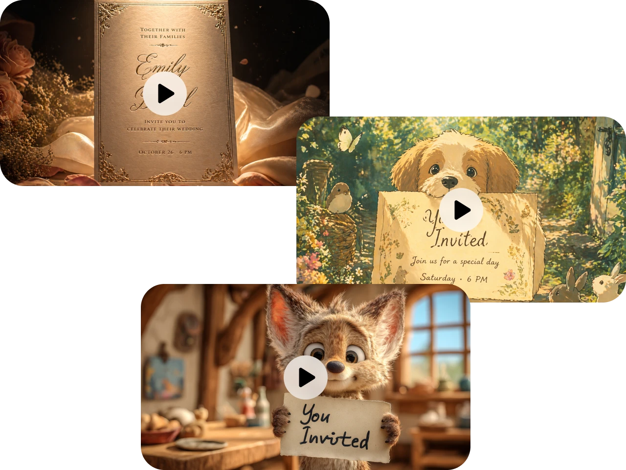 Invitaciones en video generadas con IA en varios estilos
