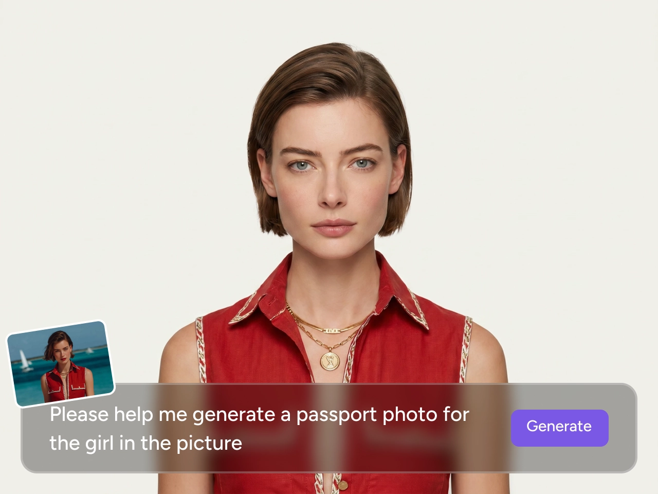 Generate passport photos using AI image editing tool