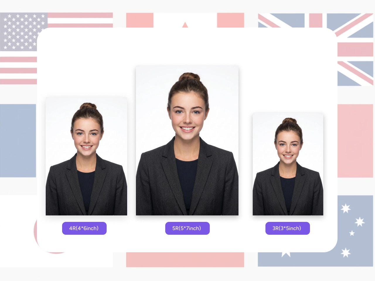 passport photo ratios from multiple countries generated by ai tool