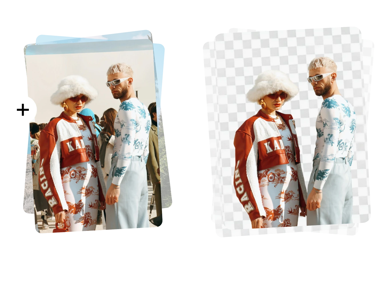 imágenes de comparación de antes y después de la eliminación de fondo