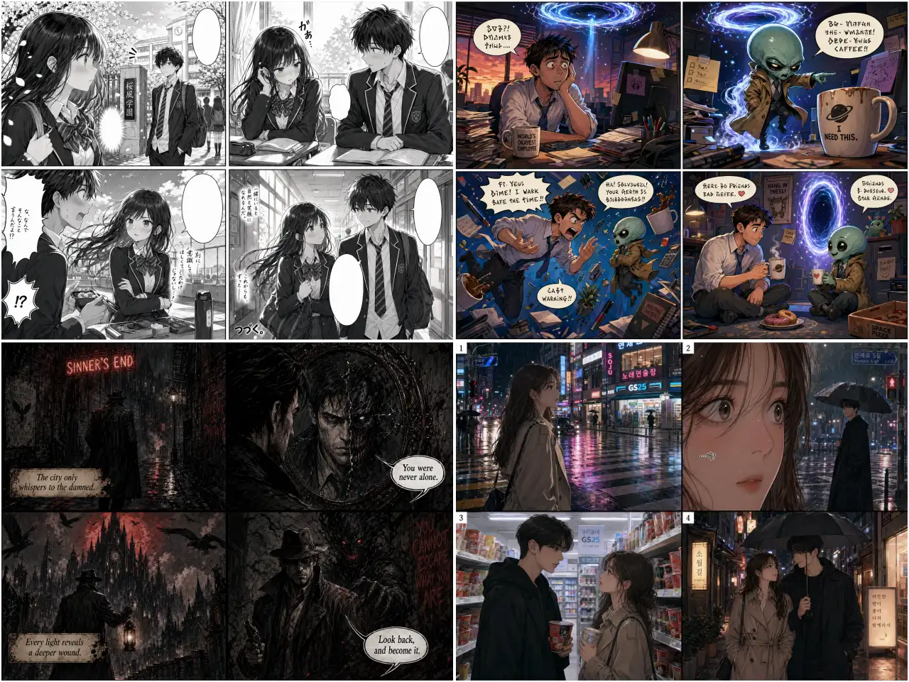 a collection of ai-generated comics in various styles