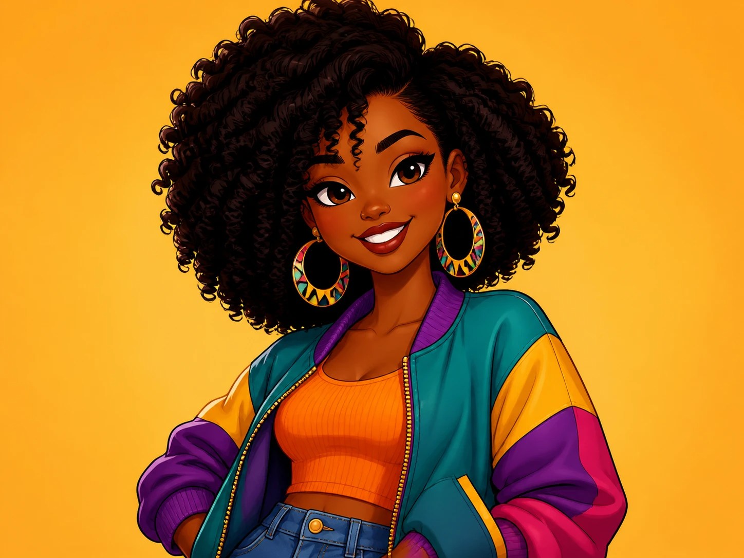 a confident Black female cartoon character