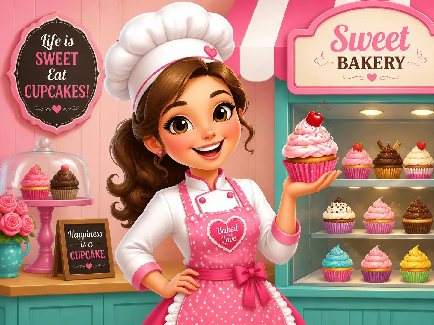 a cheerful female cartoon chef mascot