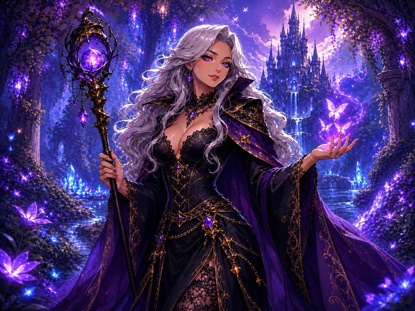 a fantasy female cartoon character with silver hair