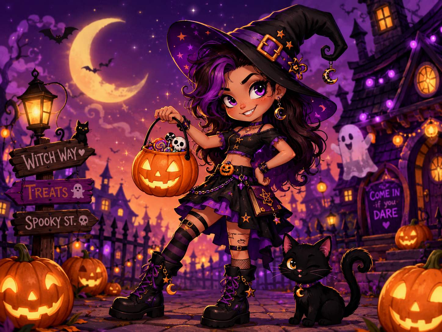 a cute female cartoon character for halloween