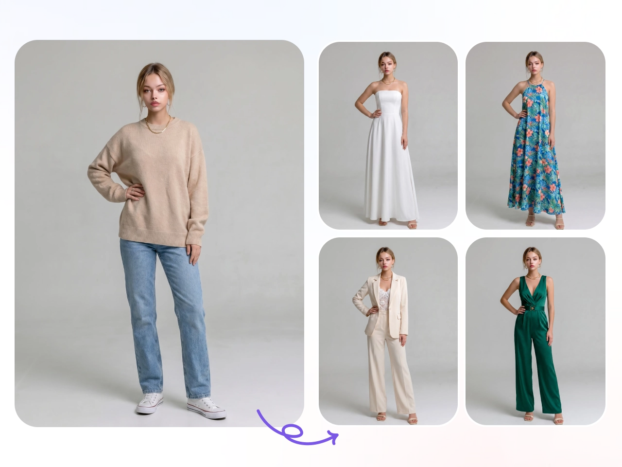 an ai fashion model showcasing different outfits