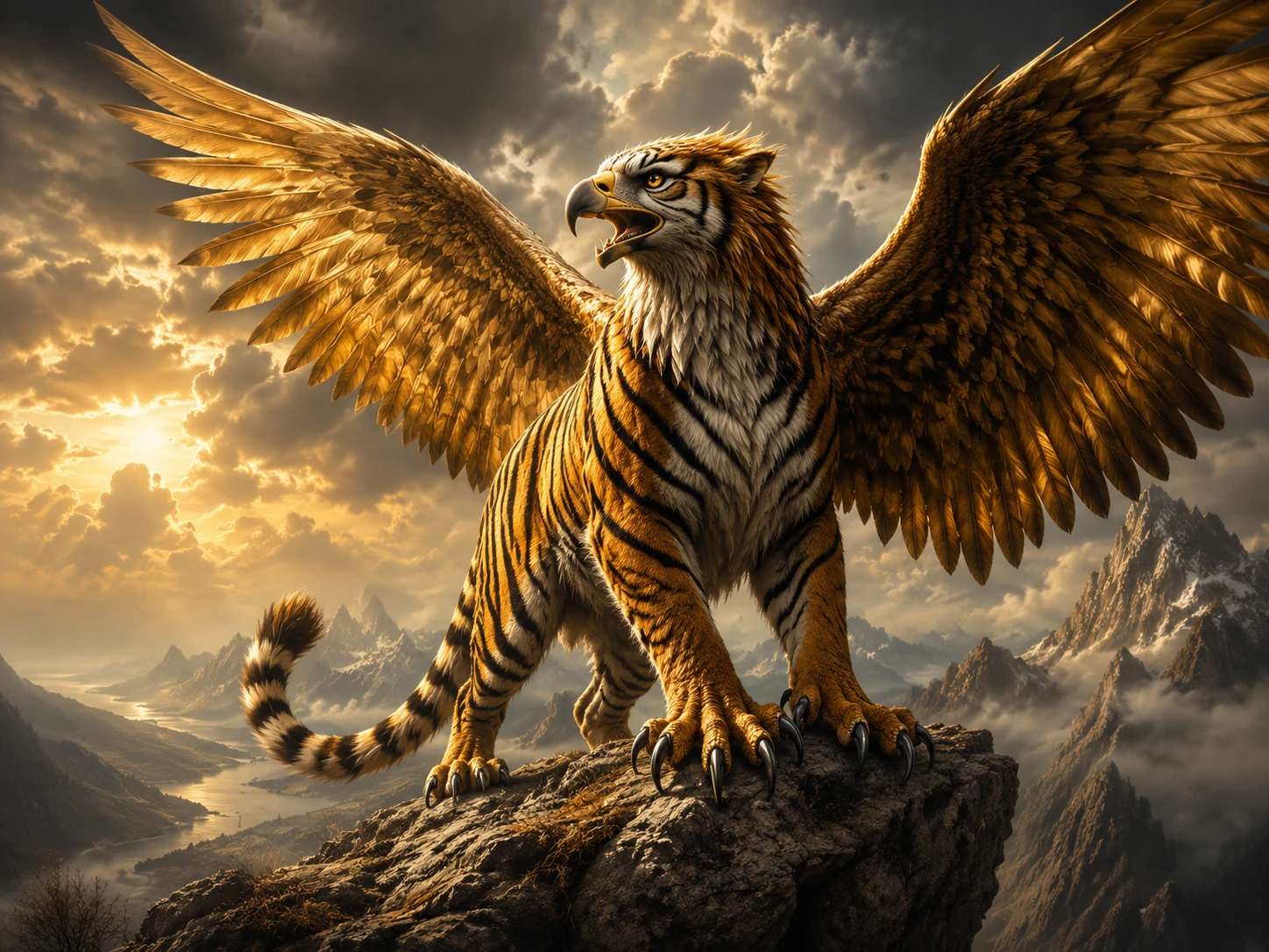 an AI-generated image of a hybrid eagle and tiger