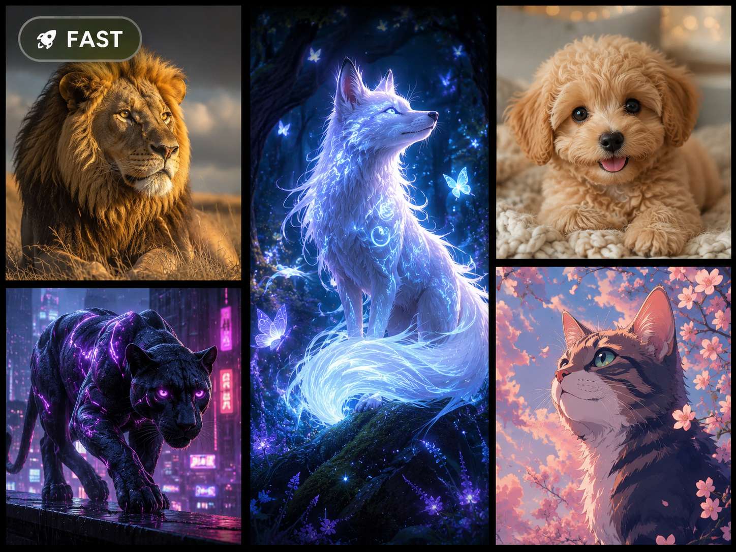 ai generated animal images in a variety of styles