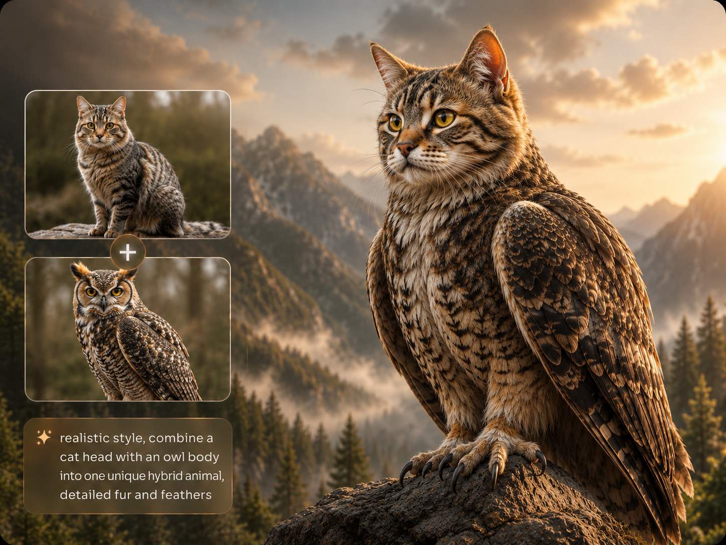 ai generated hybrid images of cats and owls