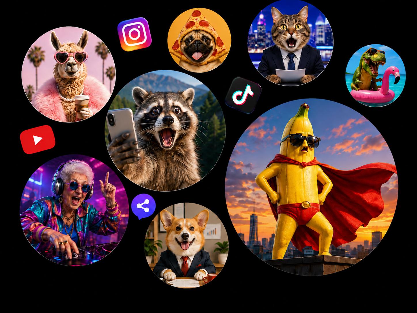 A collection of humorous AI-generated images