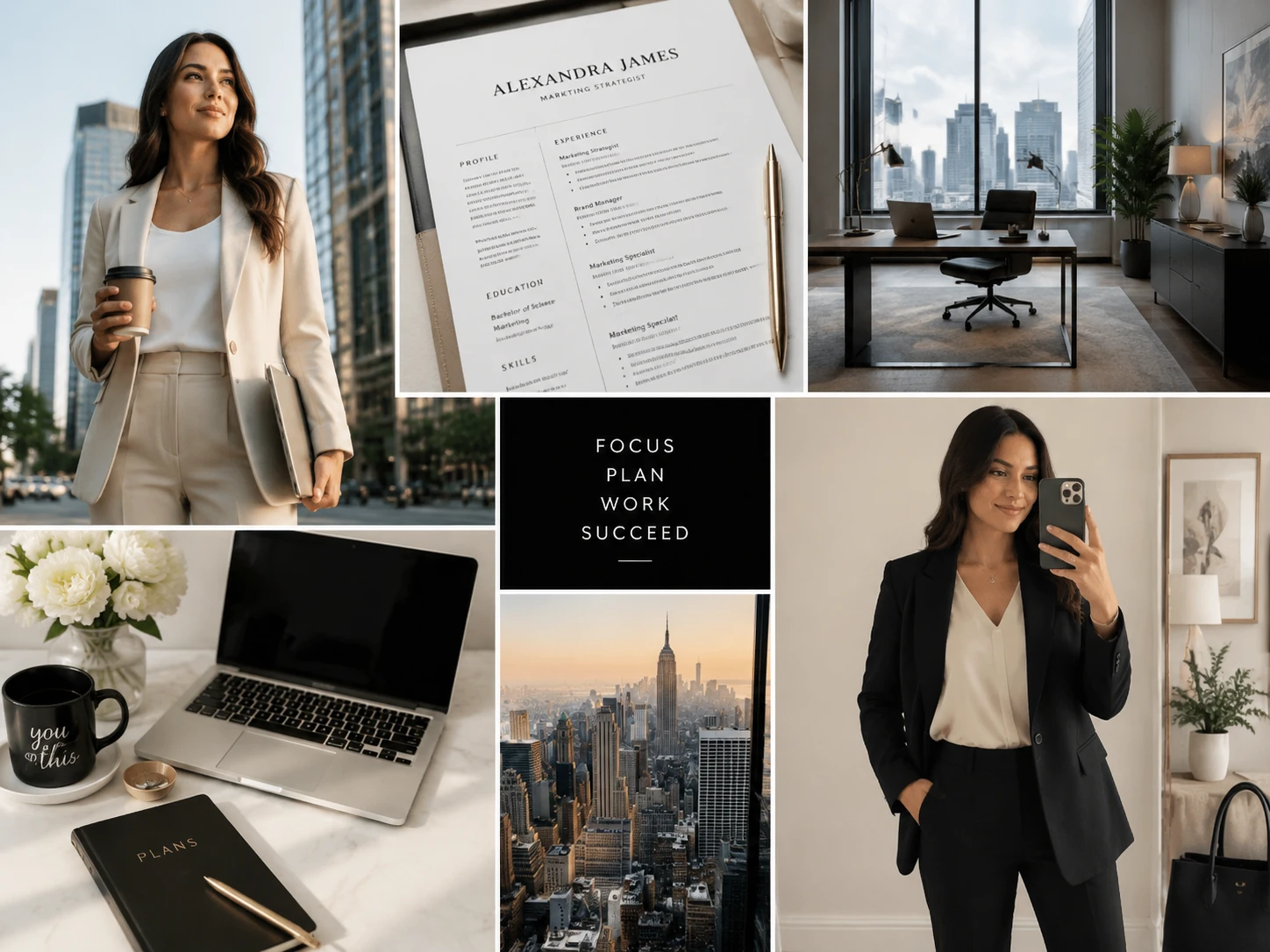 a new job vision board collage with a polished resume