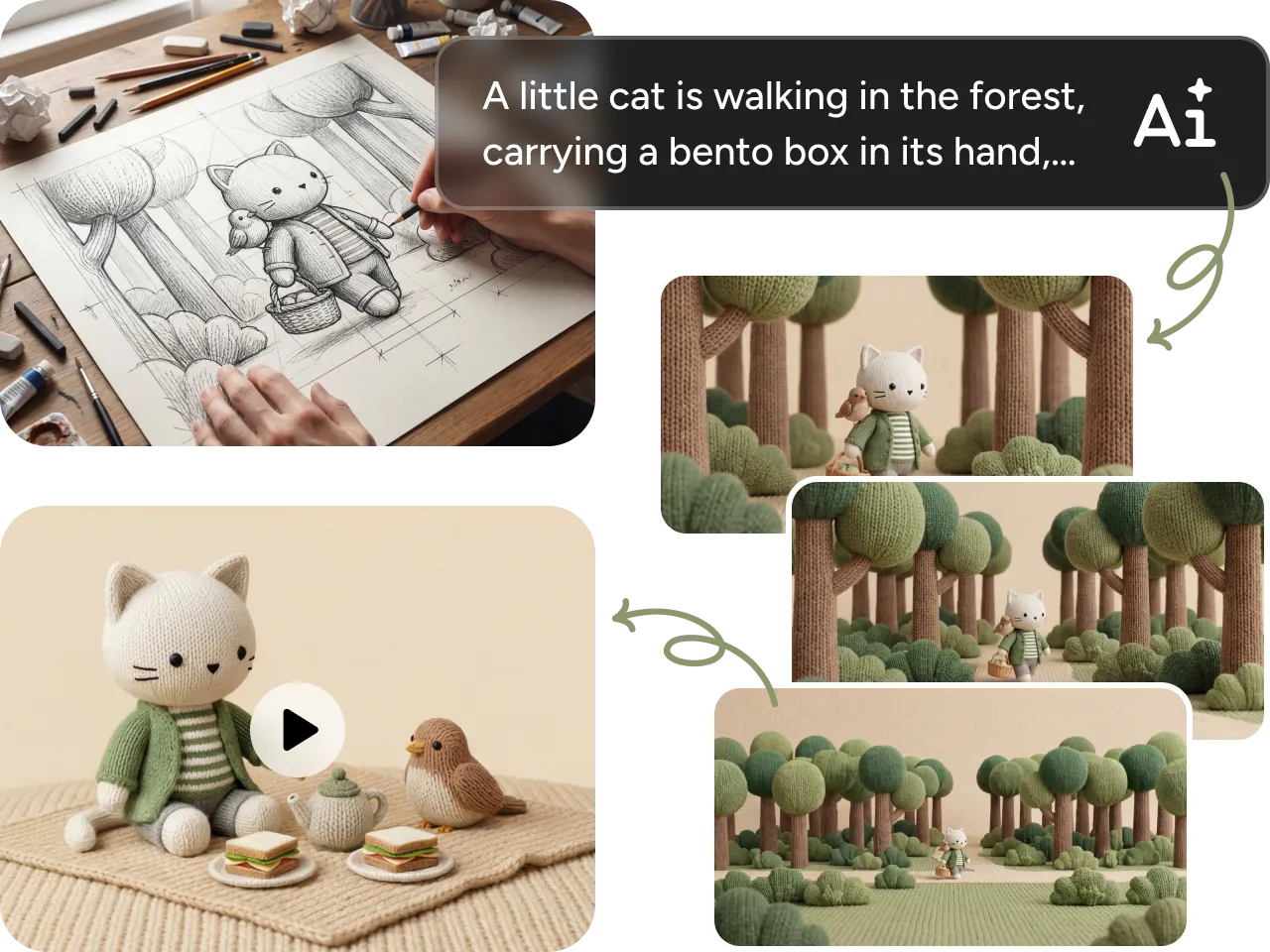 animação em stop-motion de gatinhos fazendo um piquenique gerada pelo kling2.6