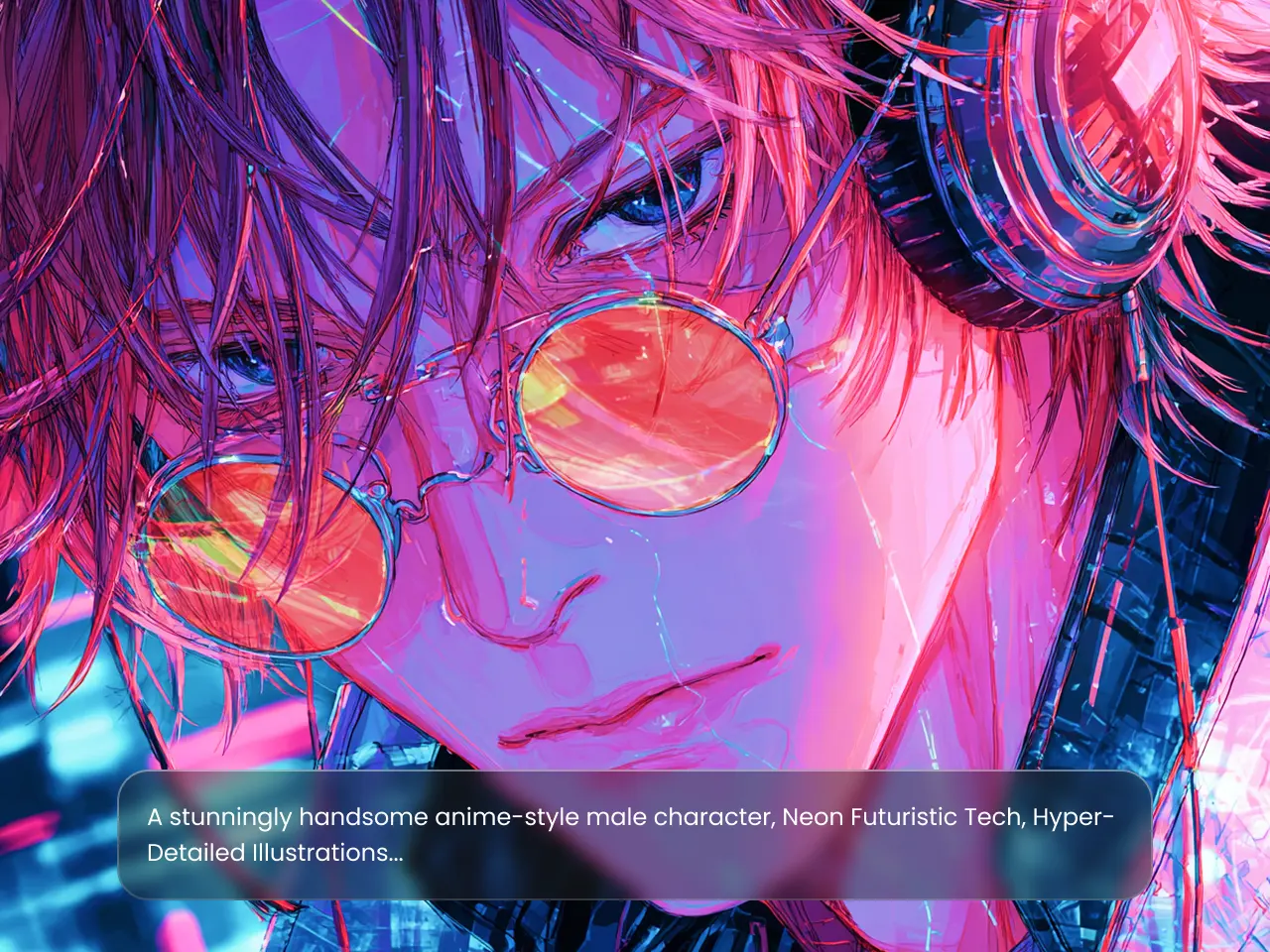 retrato de homem em estilo anime cyberpunk com um par de óculos de sol amarelos