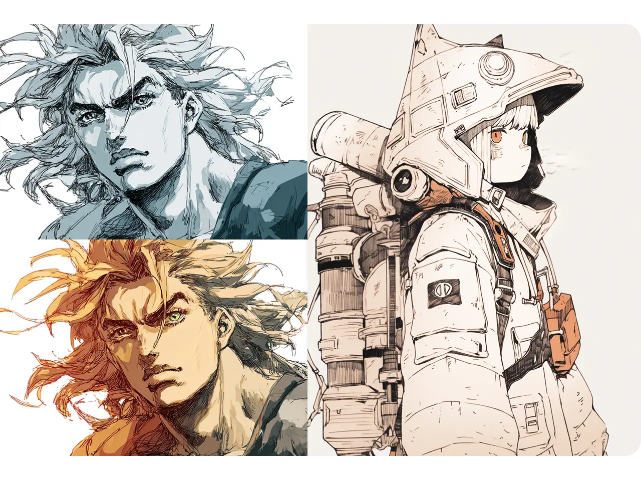 3 hand-painted anime style character portraits created by midjourney