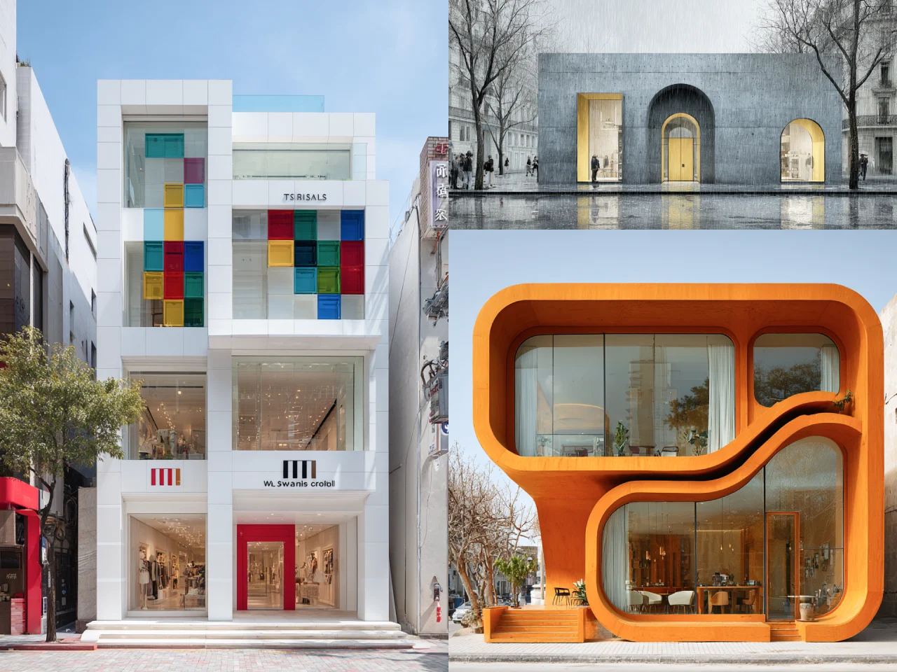 using midjourney ai image generator created 3 funny architecture images