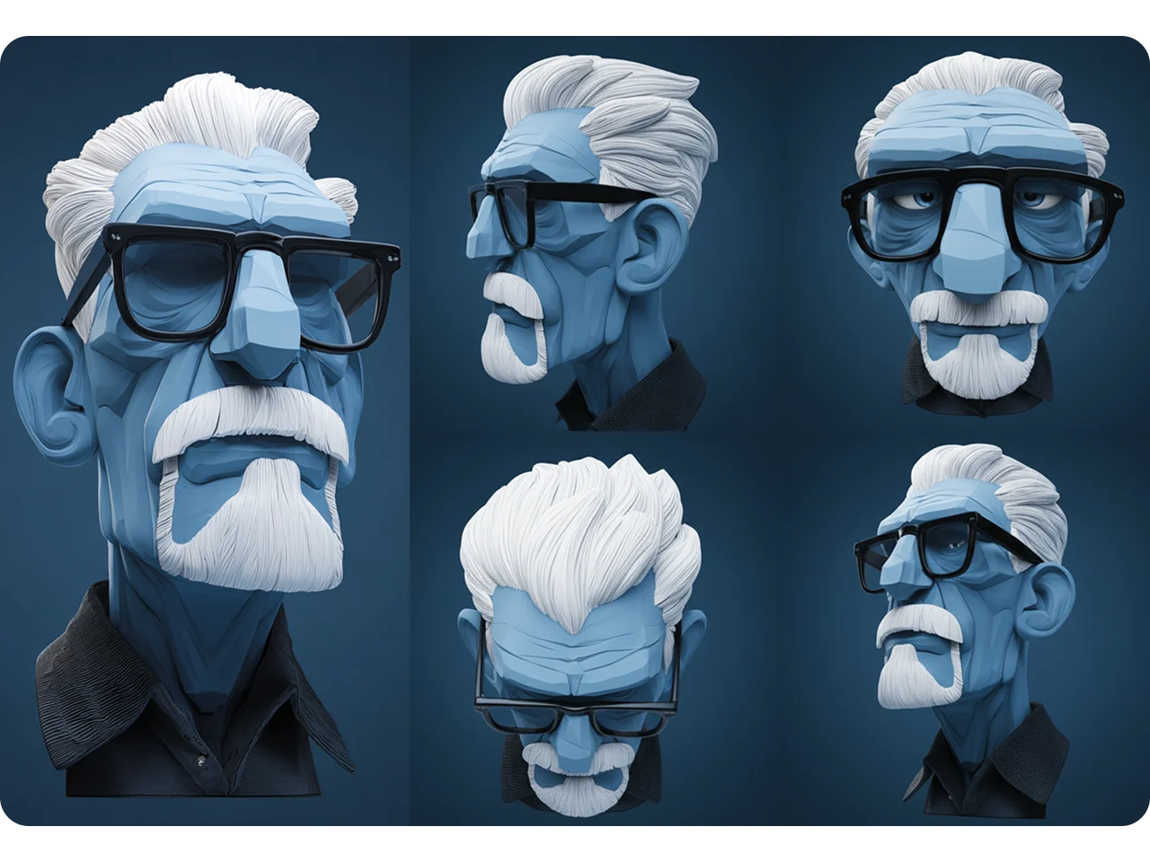 3D animated elderly character with multiple consistent views created by Midjourney AI