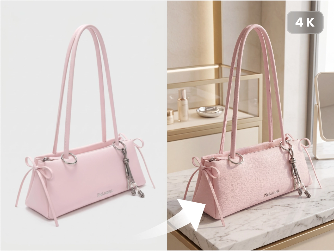 den Hintergrund dieser rosa Schultertasche ändern