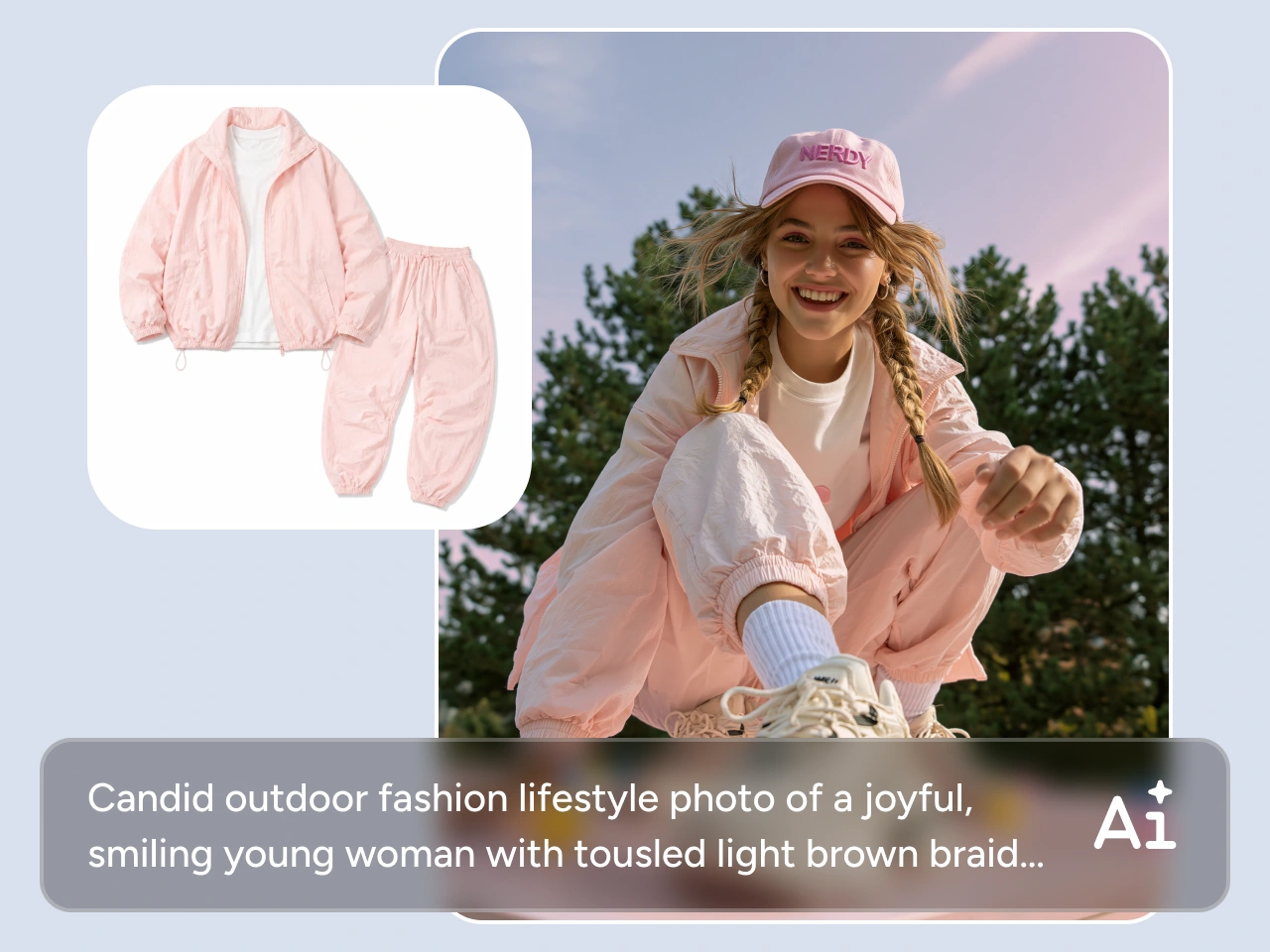 a women in pink tracksuit and cap smiling outdoors
