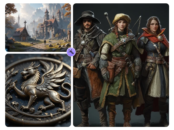 Generate diverse assets easily, from textures to full characters.